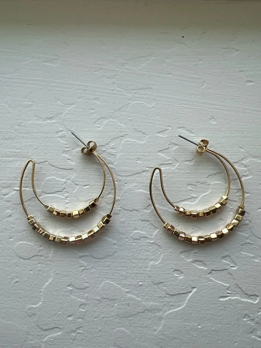Gold Double Hoop Beaded Earrings - Elegant Women's Jewelry